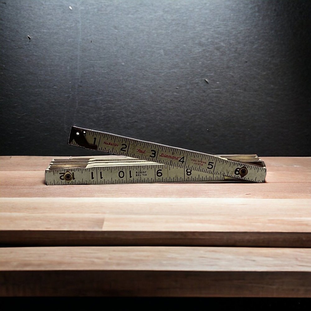 VTG . 71 In. Wood Folding Tape Measure Ruler On Both Sides, Has Print In Red